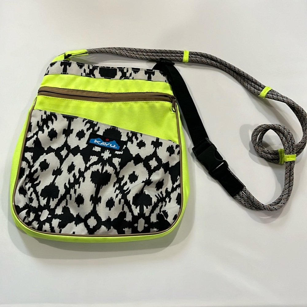 Kavu Crossbody Black White Highlighter Green Bag - Great Condition